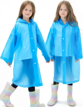 2 Pack Waterproof Raincoats for Kids Reusable,EVA Rain Ponchos Emergency Rain Jacket for Children, Boys and Girls