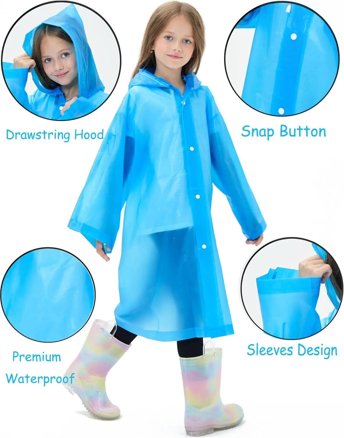 2 Pack Waterproof Raincoats for Kids Reusable,EVA Rain Ponchos Emergency Rain Jacket for Children, Boys and Girls