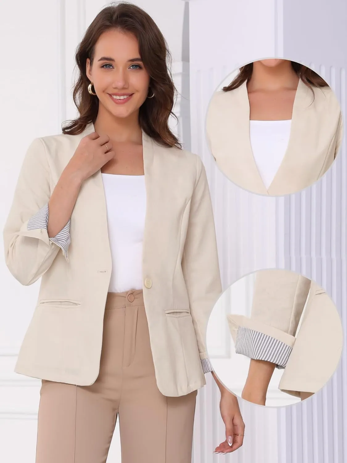 Allegra K Blazer for Women Casual Long Sleeve Lightweight Spring Summer 2025 Work Business Linen Blazers Jackets