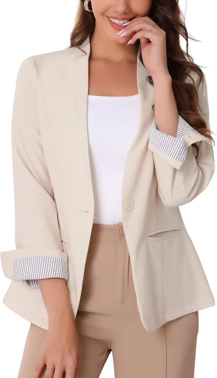 Allegra K Blazer for Women Casual Long Sleeve Lightweight Spring Summer 2025 Work Business Linen Blazers Jackets