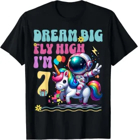 Astronaut Unicorn 7th Birthday 7 Years Space Galaxy T-Shirt