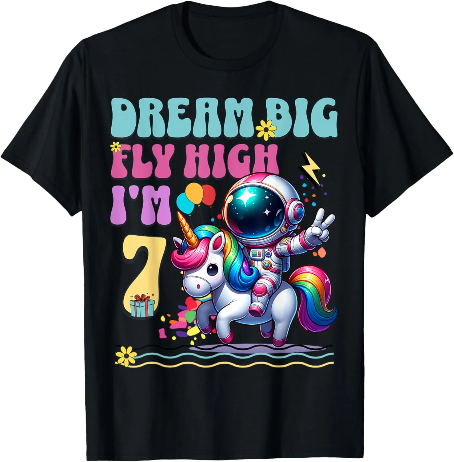 Astronaut Unicorn 7th Birthday 7 Years Space Galaxy T-Shirt