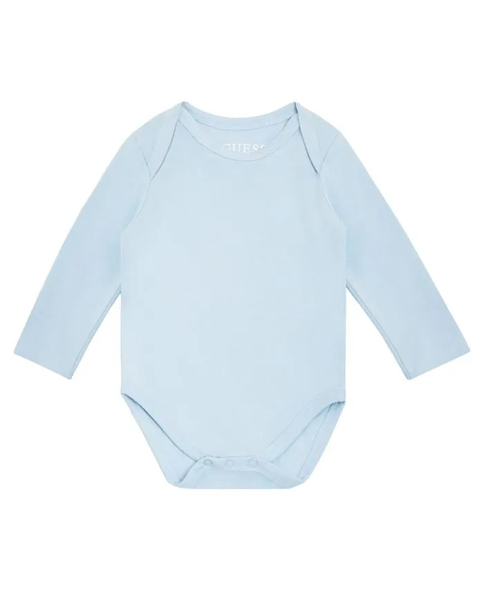 Baby Boys Bodysuit and Knitted Denim Overalls with Teddy Bear GUESS 2-piece set, blue