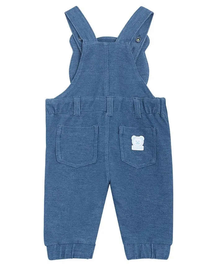 Baby Boys Bodysuit and Knitted Denim Overalls with Teddy Bear GUESS 2-piece set, blue
