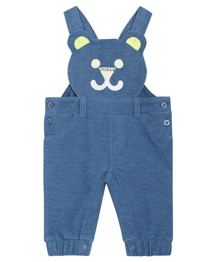 Baby Boys Bodysuit and Knitted Denim Overalls with Teddy Bear GUESS 2-piece set, blue