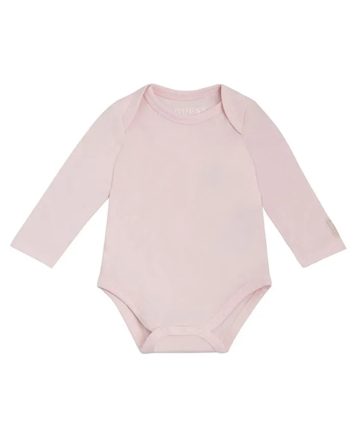 Baby Girls Bodysuit and Teddy Bear Knitted Denim Overalls GUESS 2-piece set, multicolor