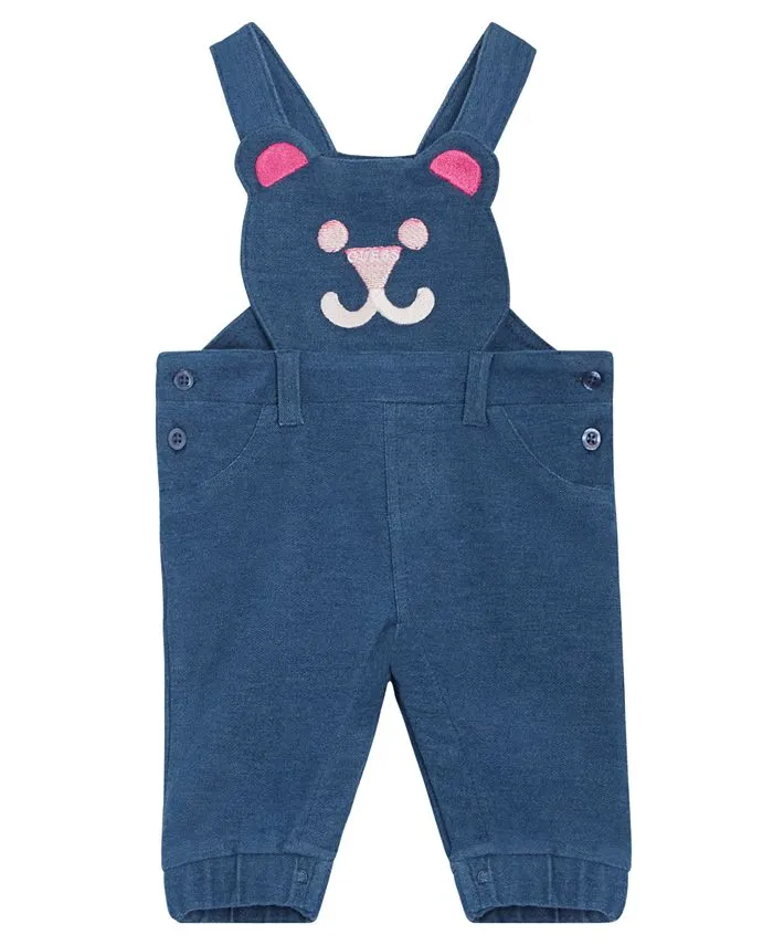 Baby Girls Bodysuit and Teddy Bear Knitted Denim Overalls GUESS 2-piece set, multicolor