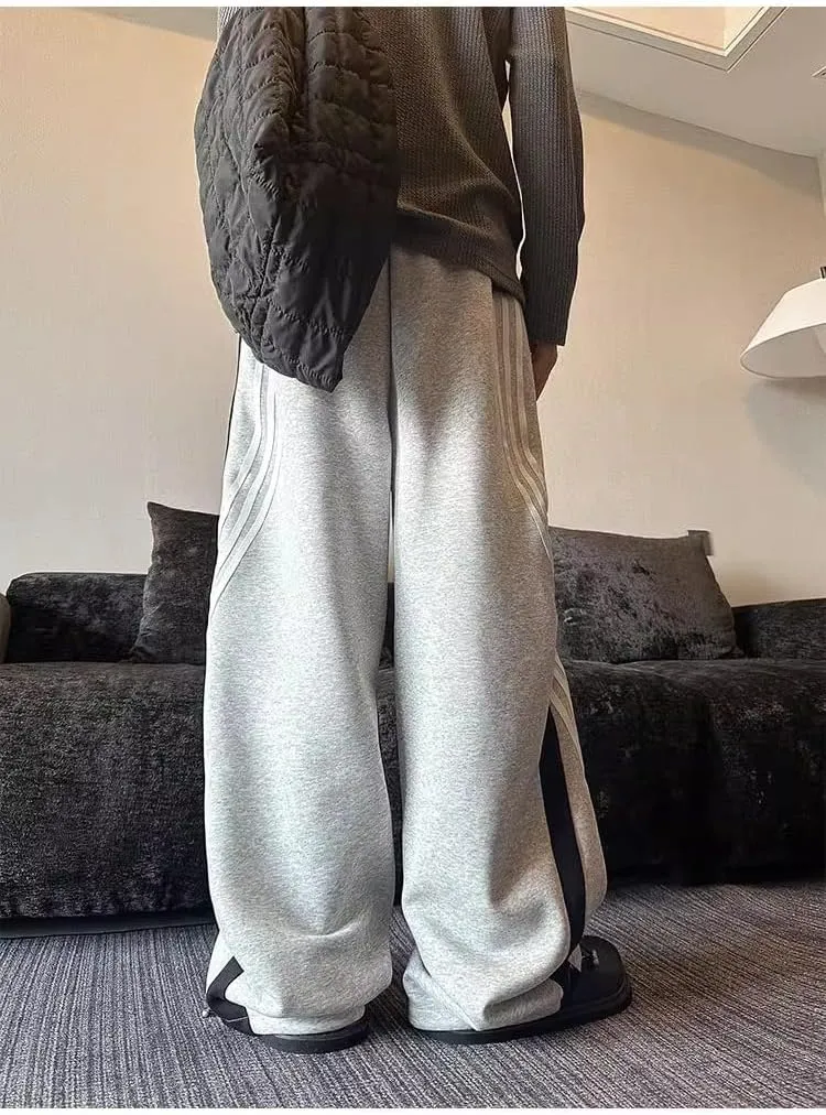 Baggy Sweatpants Men Striped Wide Leg Track Pants Women Cotton Elastic Waist Loose Fit Cargo Joggers
