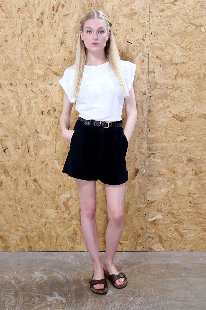 Black Suede High Waisted A-Line Shorts