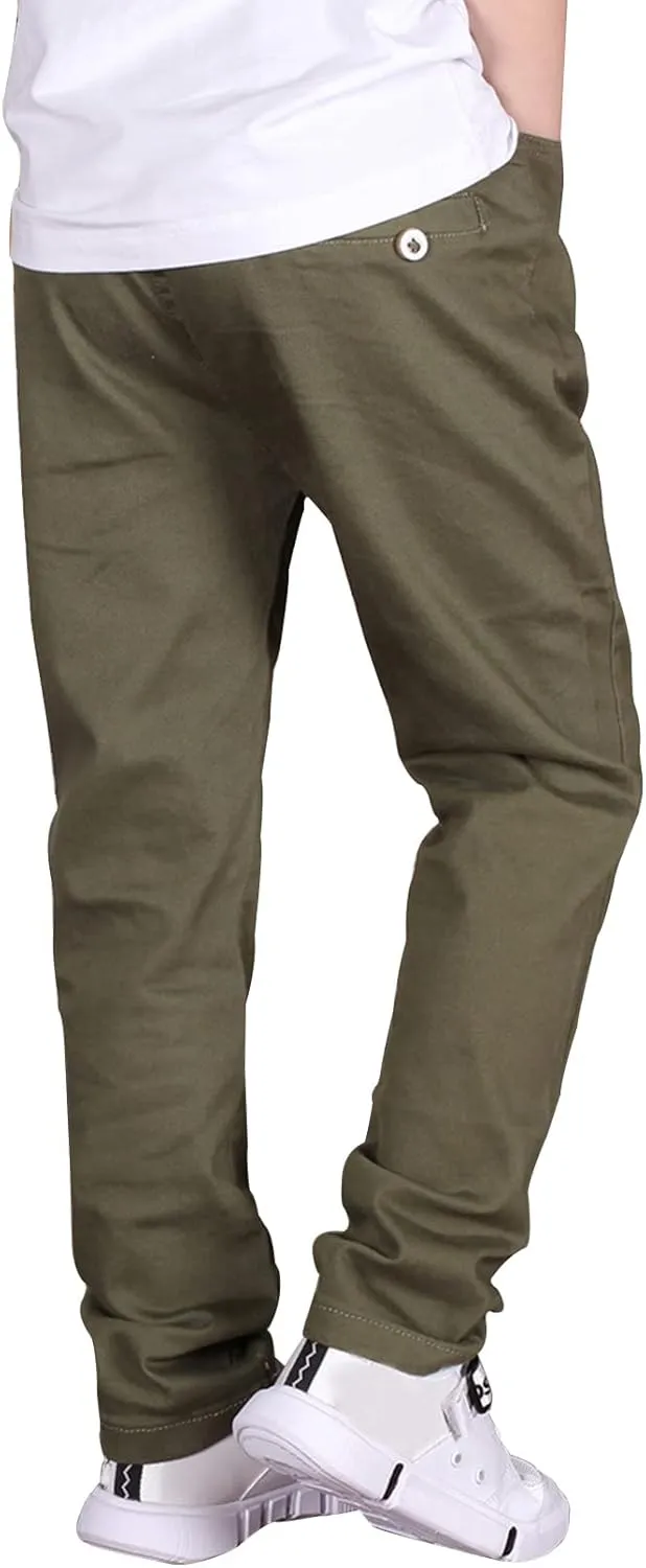 CAMLAKEE Boys' Stretch Pull on Chino Pants Kids School Uniform Yonth Twill Pants