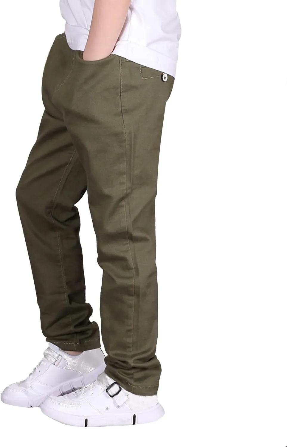 CAMLAKEE Boys' Stretch Pull on Chino Pants Kids School Uniform Yonth Twill Pants