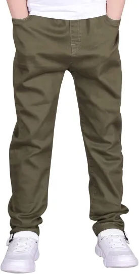 CAMLAKEE Boys' Stretch Pull on Chino Pants Kids School Uniform Yonth Twill Pants