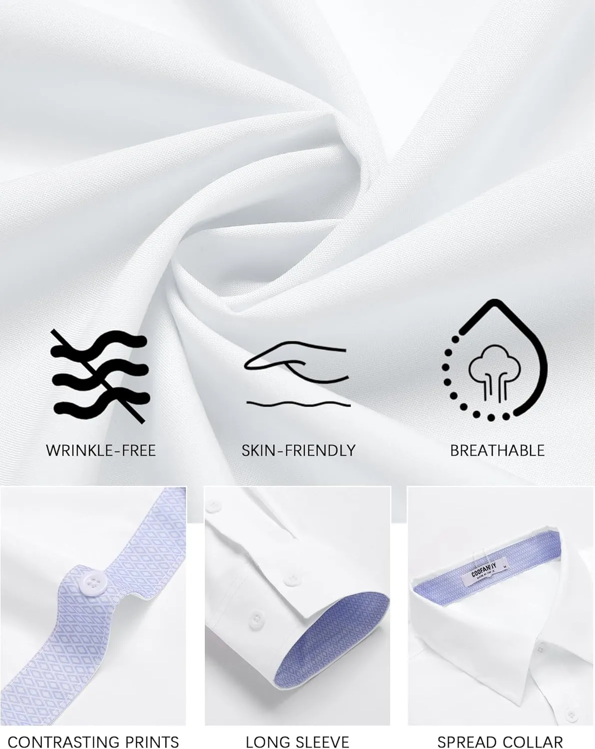COOFANDY Men's Dress Shirt Wrinkle Free Regular Fit Stretch Long Sleeve Button Down Shirts