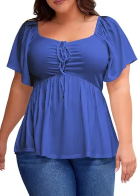 Eytino Women Plus Size Sweetheart Neck Short Sleeve Shirred Peplum Blouse Tops Shirts(1X-5X)