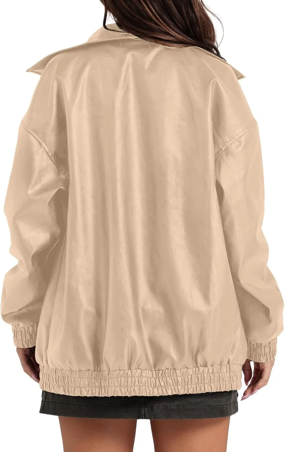 Faux Leather Jacket for Women Lapel Oversized Motorcycle Jacket Zip Up Bomber Coats Winter Fashion 2025 Fall Outfits