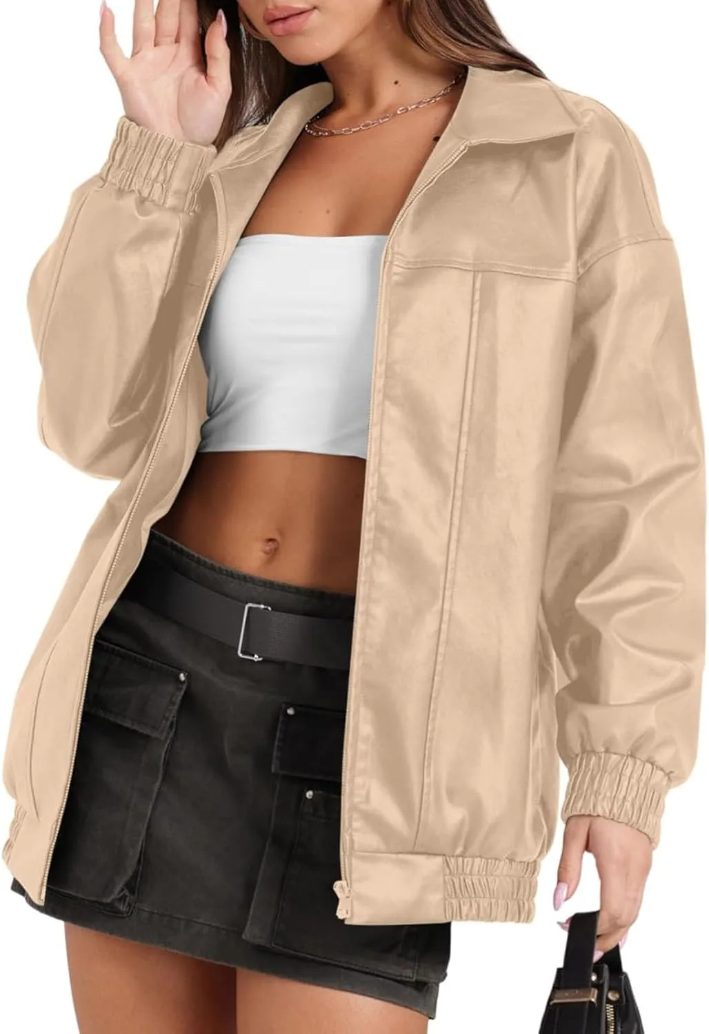 Faux Leather Jacket for Women Lapel Oversized Motorcycle Jacket Zip Up Bomber Coats Winter Fashion 2025 Fall Outfits