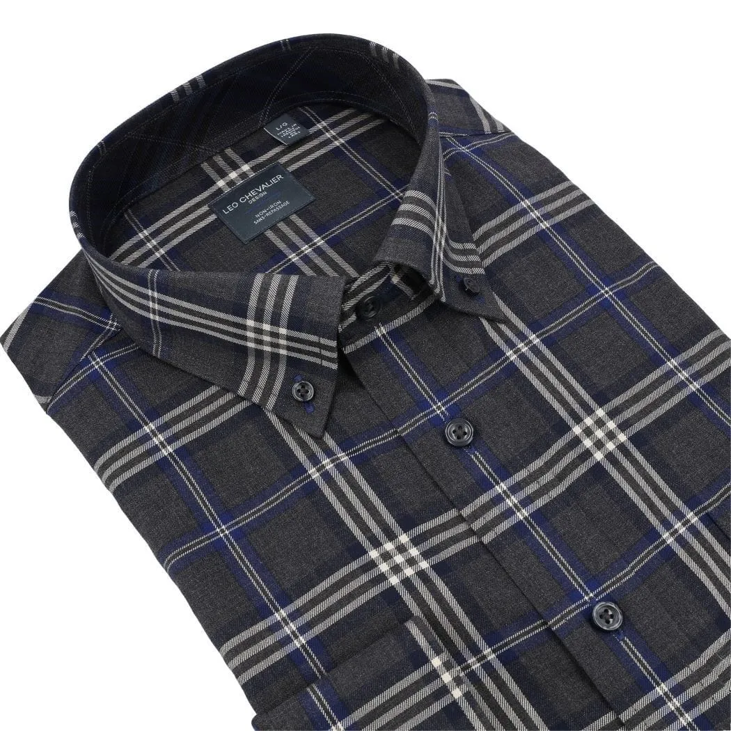 Grey Check Men's Long Sleeve Casual Button Down Regular Fit Shirt