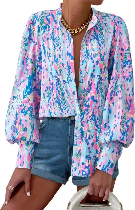 KIRUNDO Boho Tops for Women Blouses Dressy Casual Long Sleeve Floral Button Down Shirts 2025 Summer Spring Date Outfits
