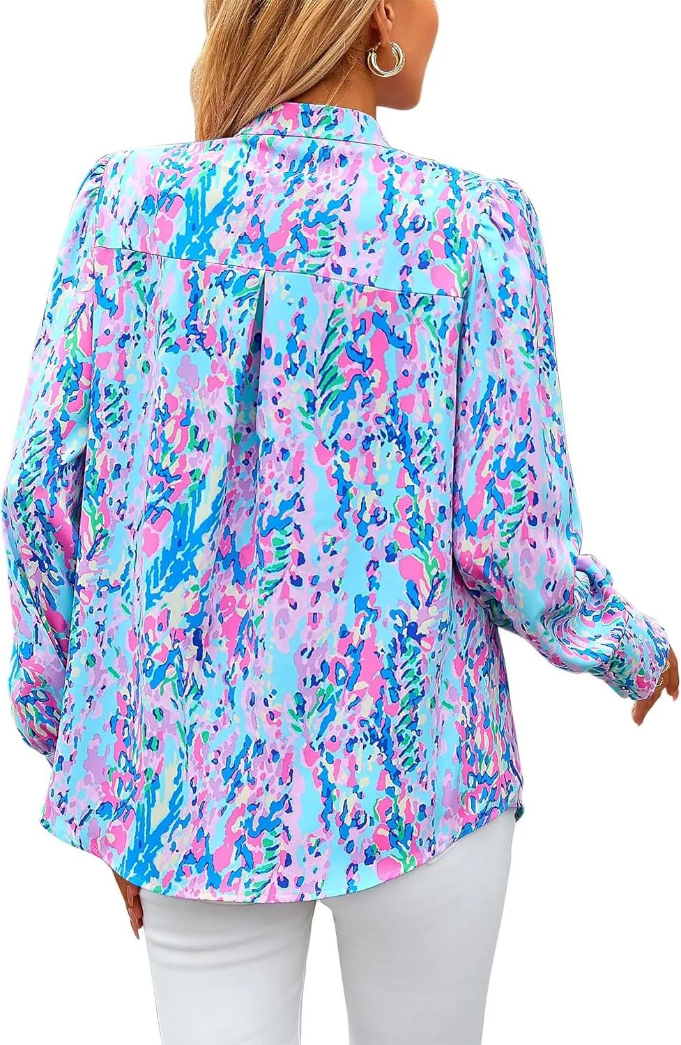 KIRUNDO Boho Tops for Women Blouses Dressy Casual Long Sleeve Floral Button Down Shirts 2025 Summer Spring Date Outfits