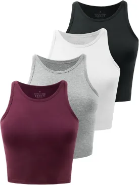 Kole Meego Crop Tops For Women Workout Cropped Tank Top High Neck Camisole Yoga Shirts Athletic Undershirts 4 Pack