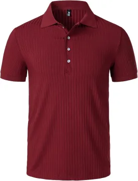 Men's Stretch Knit Slim Fit Polo Shirts Casual Short Sleeve Ribbed Collar Muscle Golf Shirt