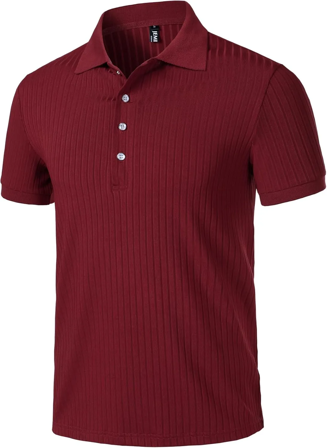 Men's Stretch Knit Slim Fit Polo Shirts Casual Short Sleeve Ribbed Collar Muscle Golf Shirt