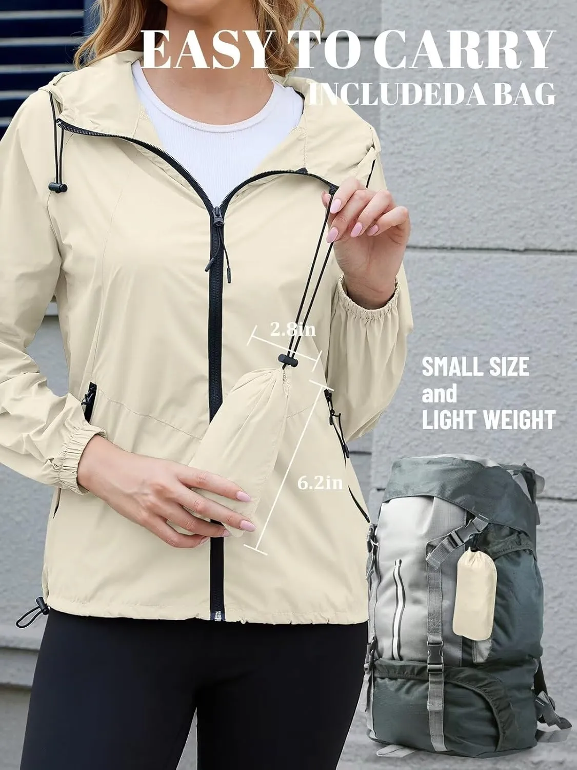 PITINAN Rain Jacket Women Waterproof Lightweight Rain Jacket With Hood Packable Raincoat with Pockets S-XXL