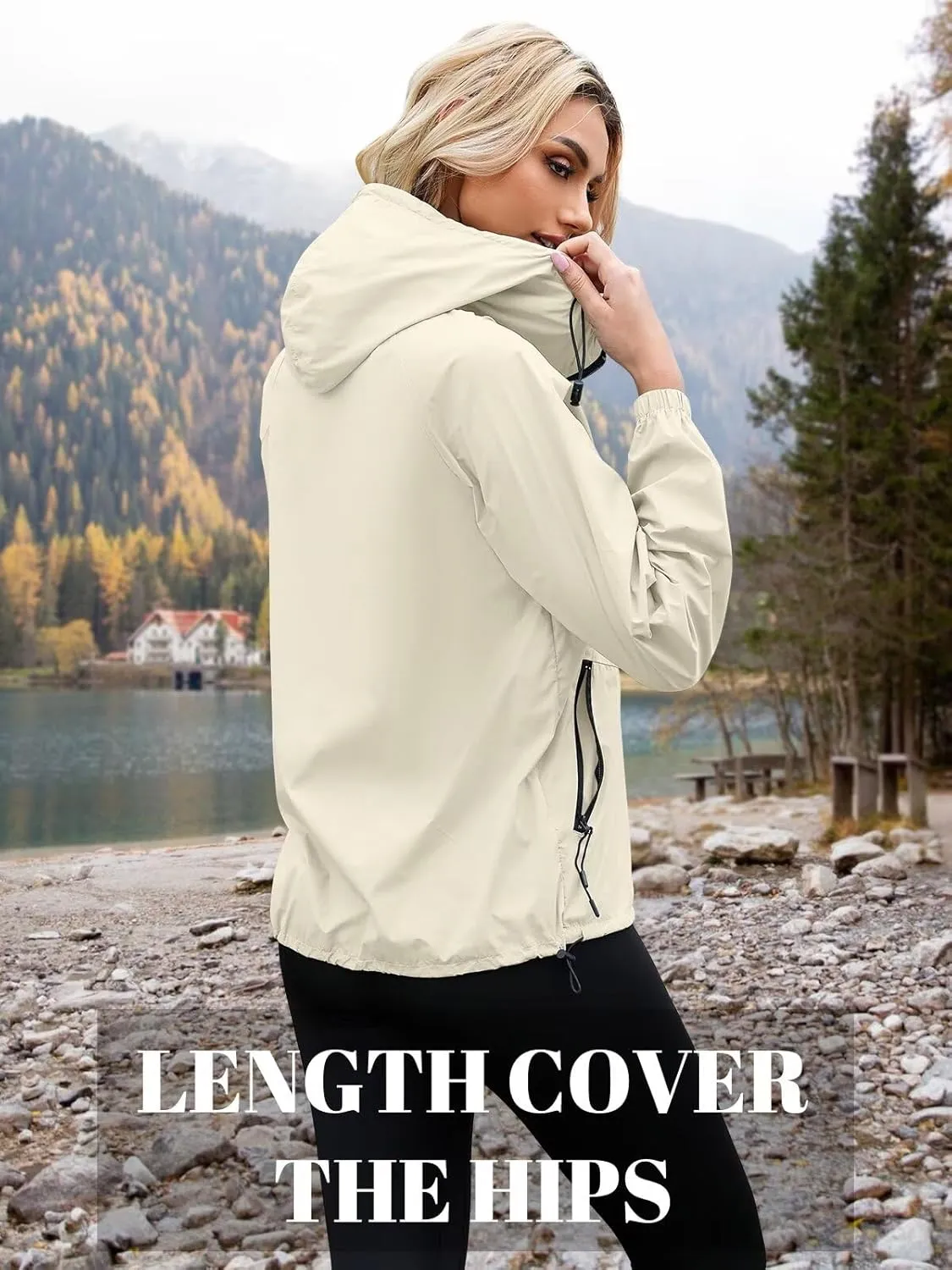 PITINAN Rain Jacket Women Waterproof Lightweight Rain Jacket With Hood Packable Raincoat with Pockets S-XXL