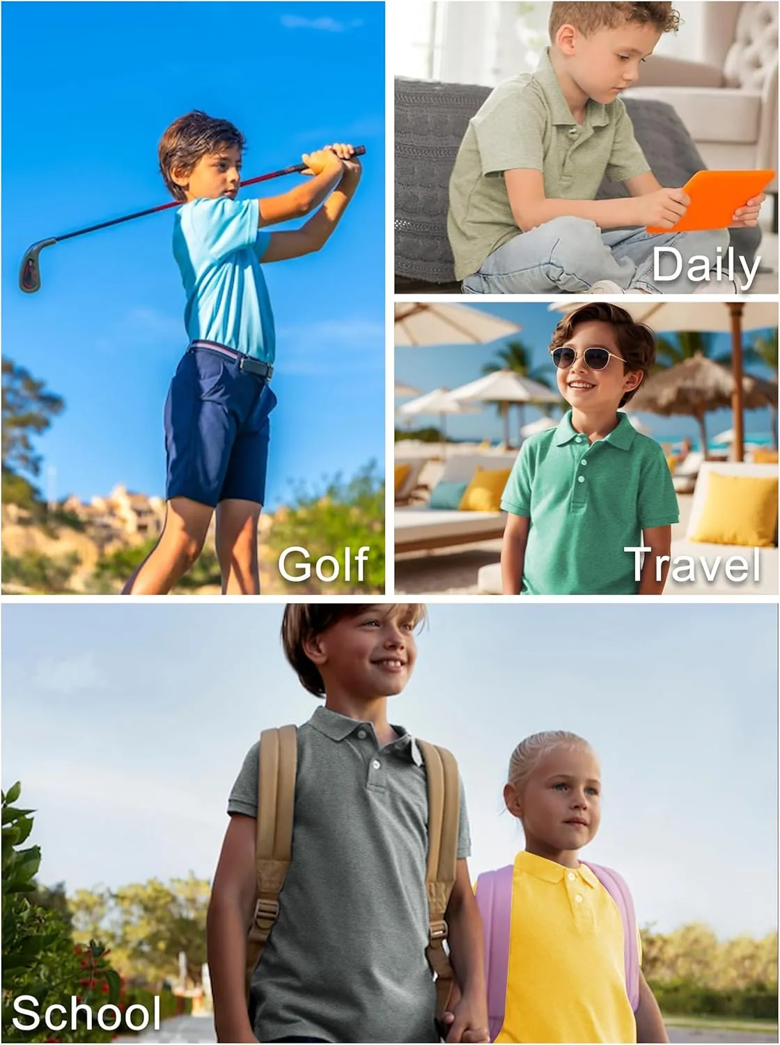 QBK 2T-16Y Boys' School Uniform Pique Polo Kids Performance Neon Short Sleeve Collared Golf Shirt for Toddler to Youth