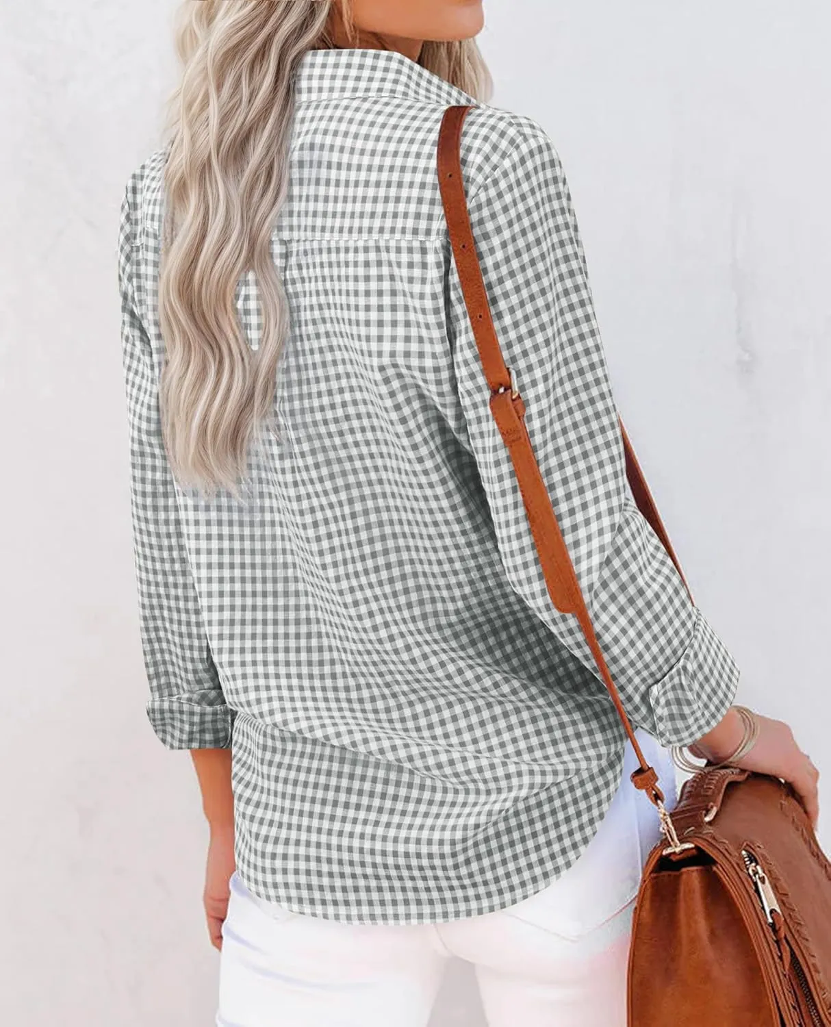 siliteelon Womens Plaid Shirts Long Sleeve Button Down Dress Shirts Lightweight Casual Work Office Collared Blouse Top