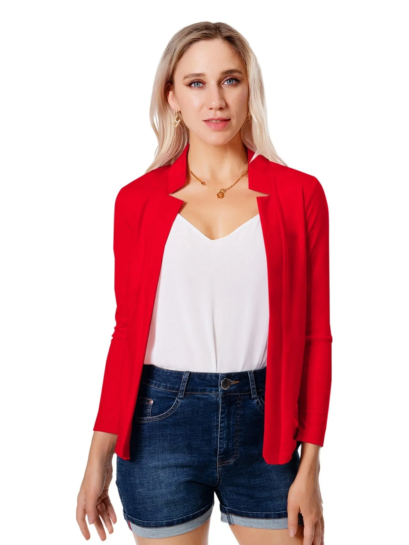 Solid Split Open Front Elegant Long Sleeve Blazer