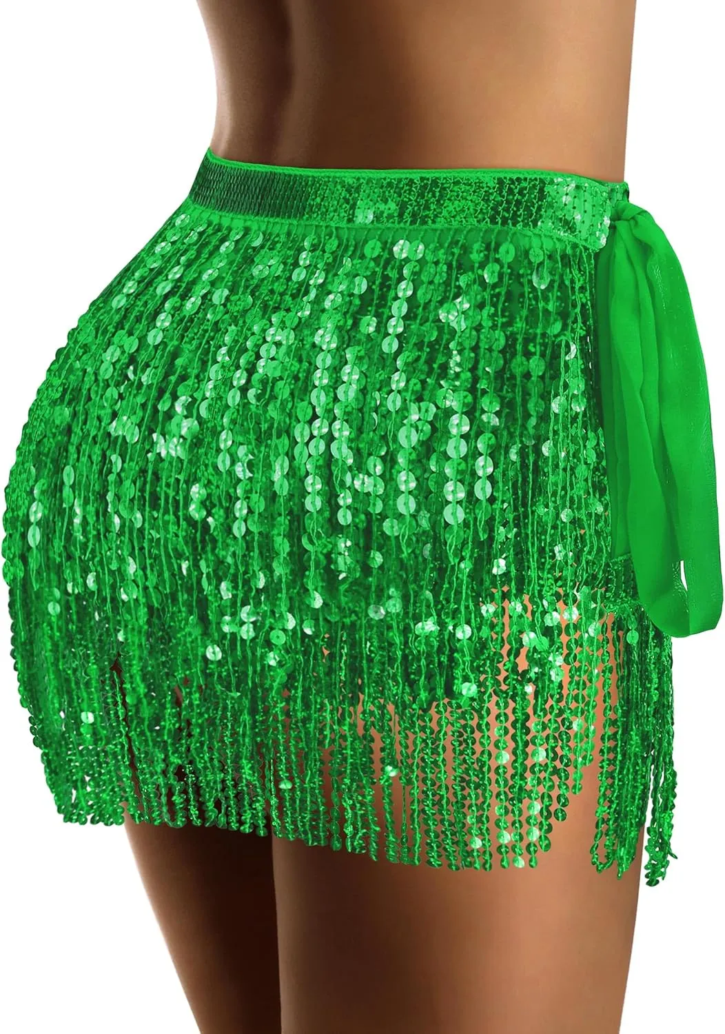 Sparkly Sequin Skirt for Women - Glitter & Fringe, Tassel Rave & Belly Dance Wrap Skirt