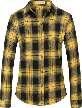 SSLR Flannel Shirts Womens Long Sleeve Button Down Plaid Shirts Casual