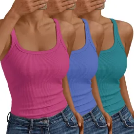 SUNBS Tank Tops for Women Ribbed Spaghetti Strap Camisole Racerback Summer Workout Tops Trendy Clothes Going Out 2025 3Pack