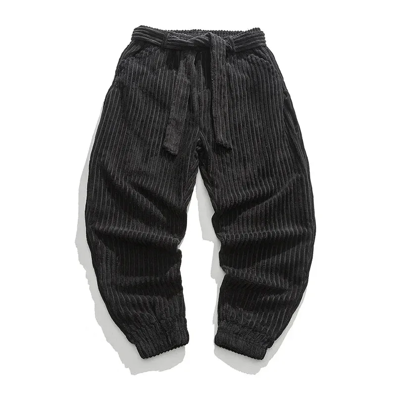 Wiaofellas  -  Chinese Style Loose Vintage Corduroy Harlan Pants Men Clothing Japanese Harajuku Plus Size Casual Jogging Pants Khaki Trousers