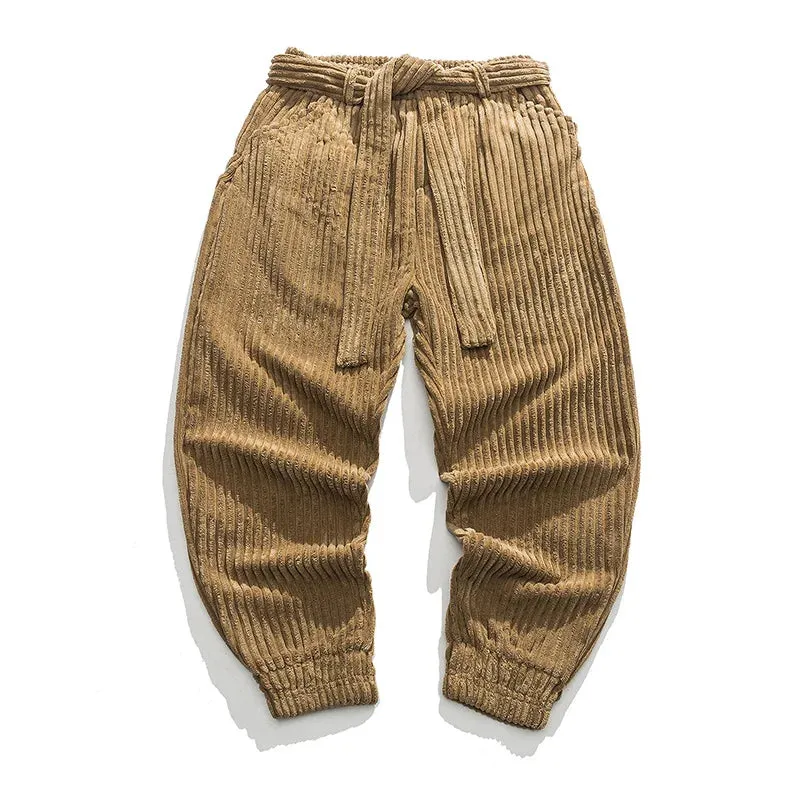 Wiaofellas  -  Chinese Style Loose Vintage Corduroy Harlan Pants Men Clothing Japanese Harajuku Plus Size Casual Jogging Pants Khaki Trousers