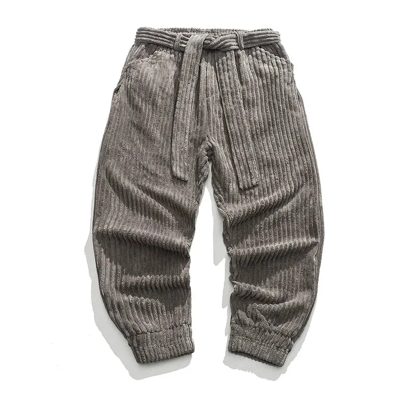 Wiaofellas  -  Chinese Style Loose Vintage Corduroy Harlan Pants Men Clothing Japanese Harajuku Plus Size Casual Jogging Pants Khaki Trousers