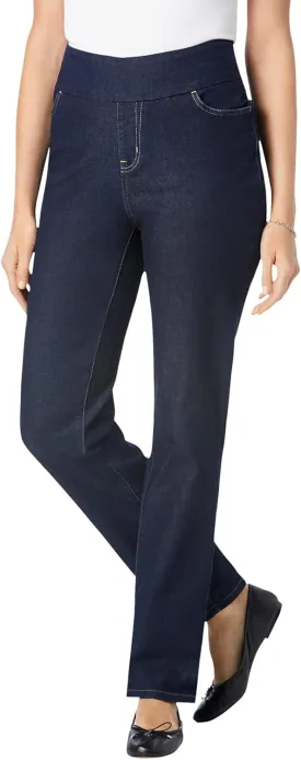 Woman Within Plus Size Flex-Fit Pull-On Straight-Leg Denim Jean