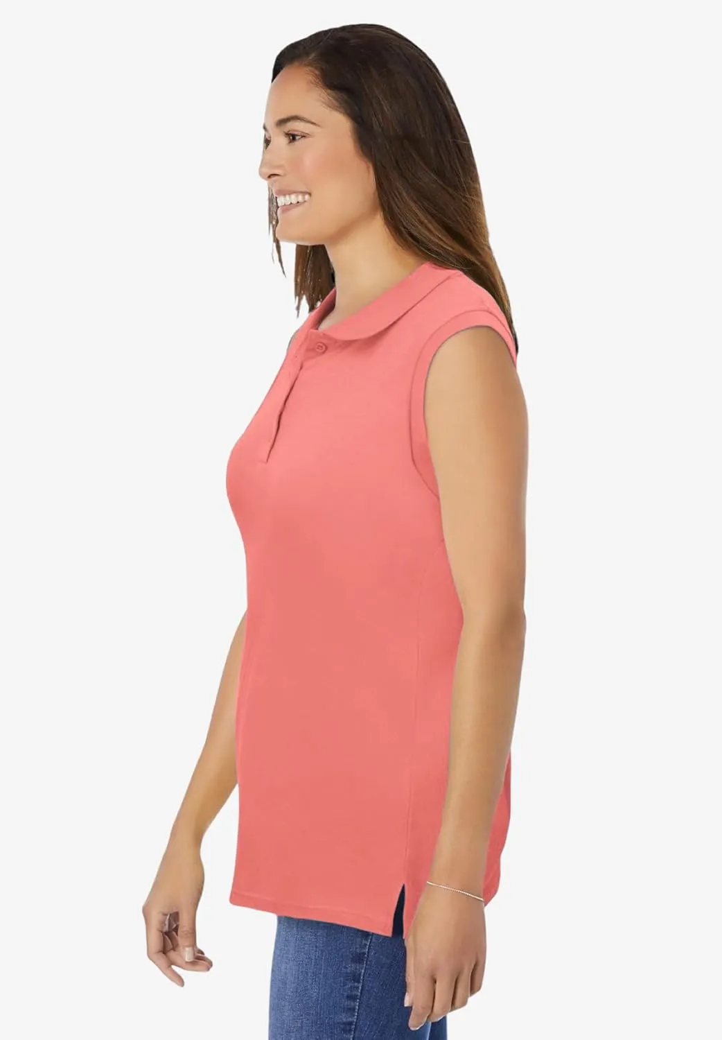 Woman Within Plus Size Sleeveless Polo Tunic