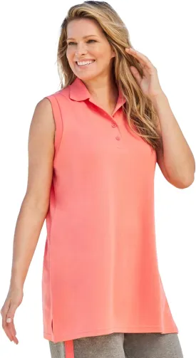 Woman Within Plus Size Sleeveless Polo Tunic