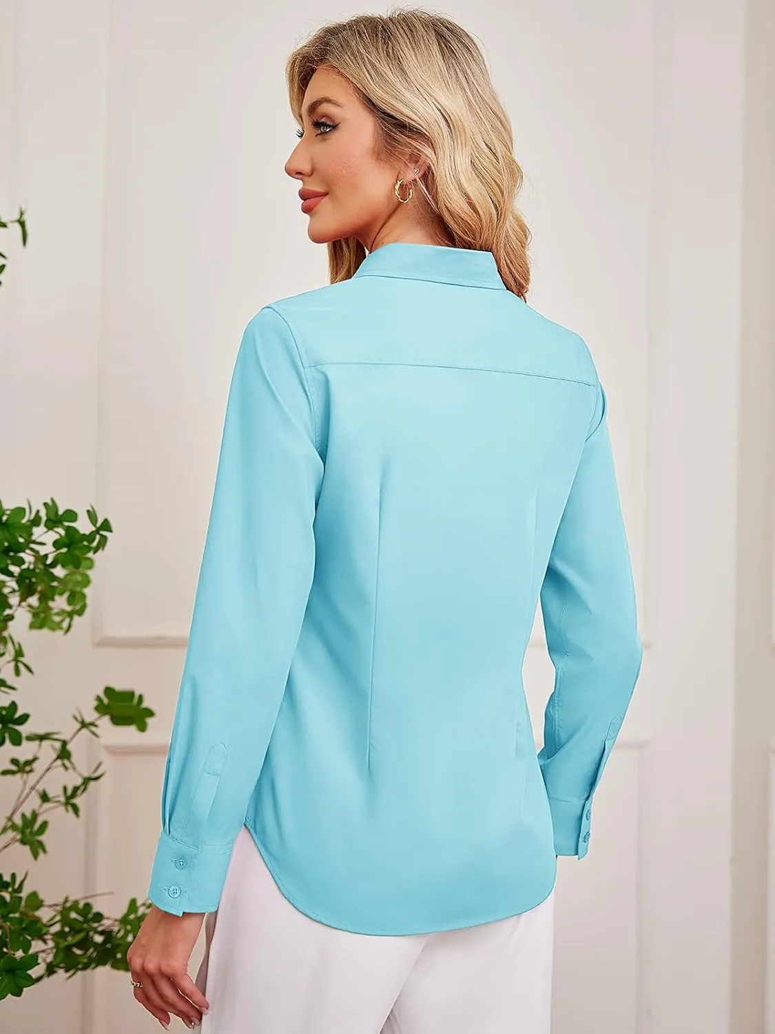 Women's Button Down Shirts Fitted Dress Shirts Collared Long Sleeve Wrinkle Free Blouse Formal Office Work Tunic Tops