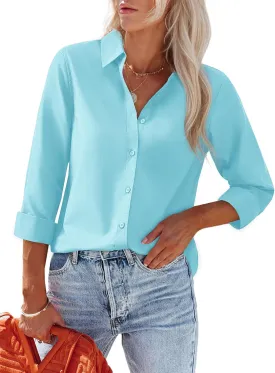 Women's Button Down Shirts Fitted Dress Shirts Collared Long Sleeve Wrinkle Free Blouse Formal Office Work Tunic Tops
