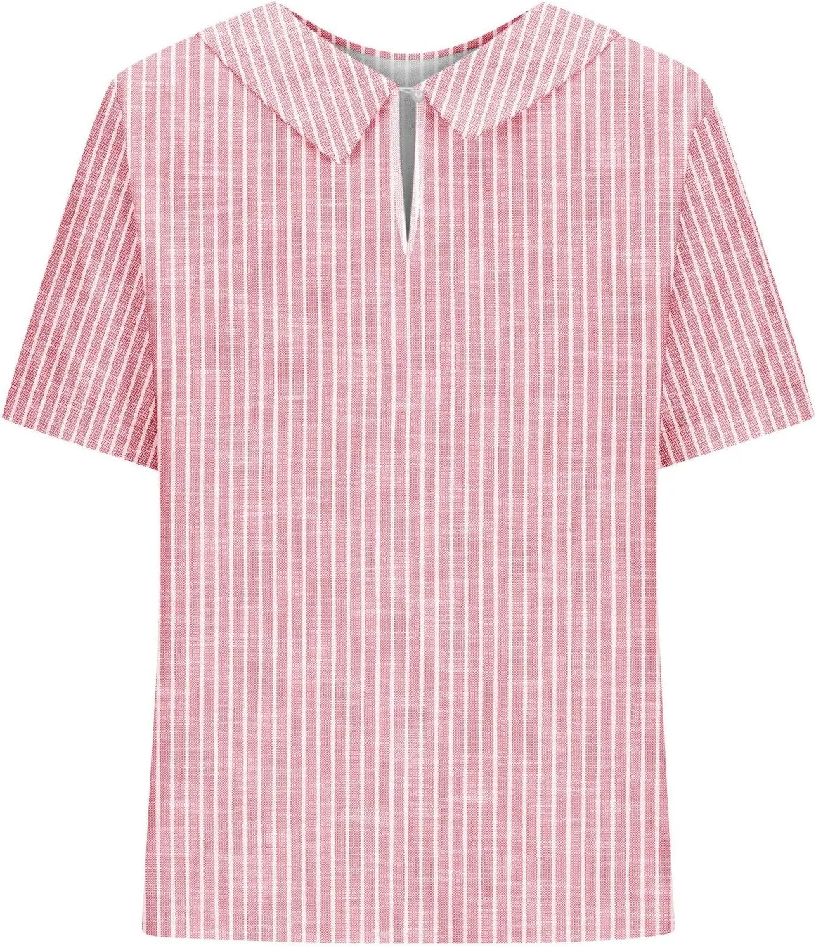Womens Cotton Linen Tops Fashion Striped Printed Lightweight Loose T-Shirts Short Sleeves Turndown Collar Tee Shirts