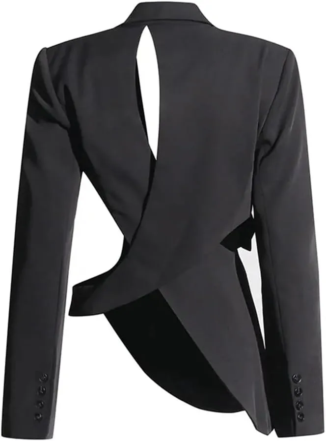 Women's Hollow Blazer Irregular Loose Strap Gathered Waist Jacket