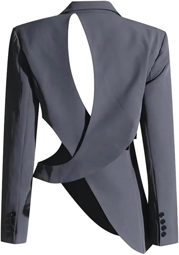 Women's Hollow Blazer Irregular Loose Strap Gathered Waist Jacket