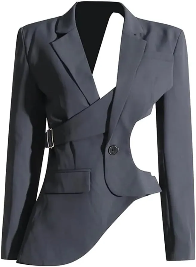 Women's Hollow Blazer Irregular Loose Strap Gathered Waist Jacket
