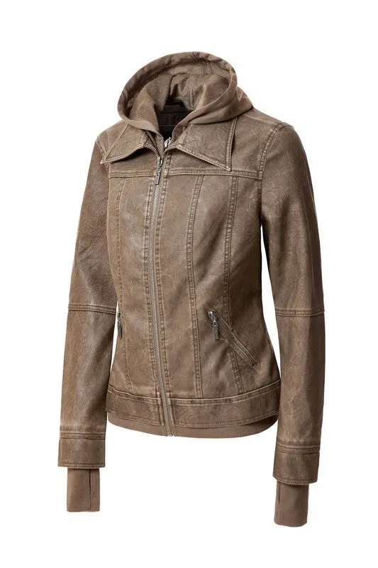 Women's Hooded Leather Jacket