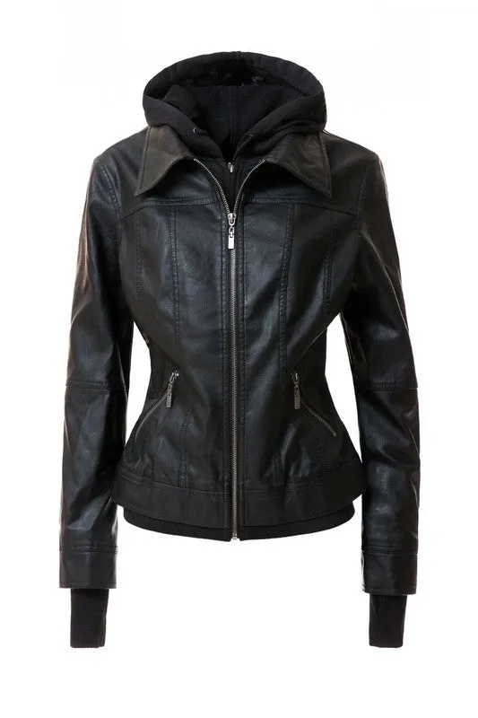 Women's Hooded Leather Jacket