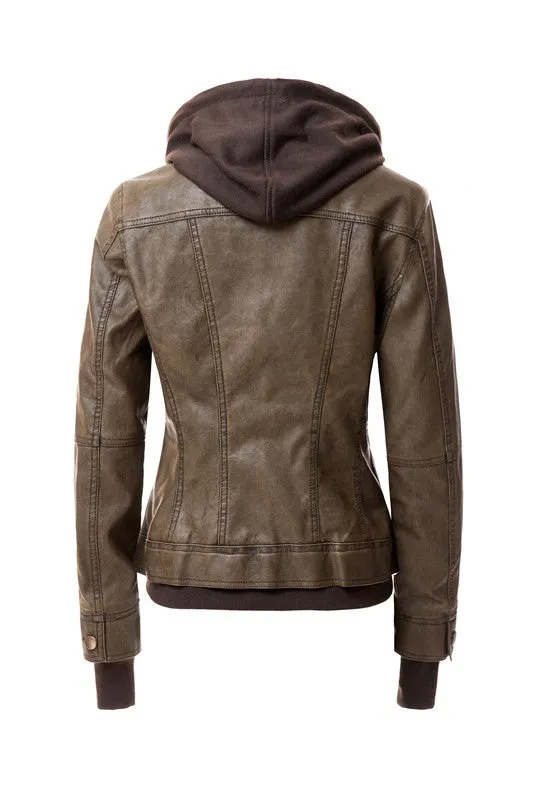 Women's Hooded Leather Jacket