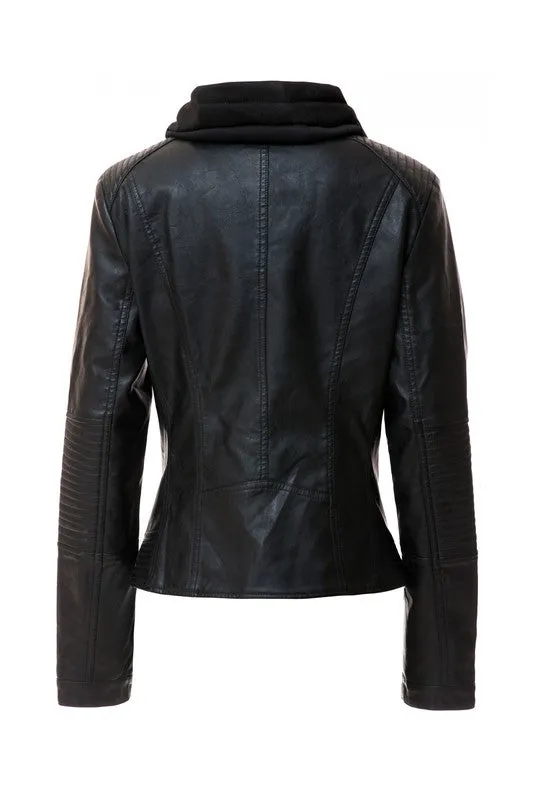 Women's Hooded Leather Jacket